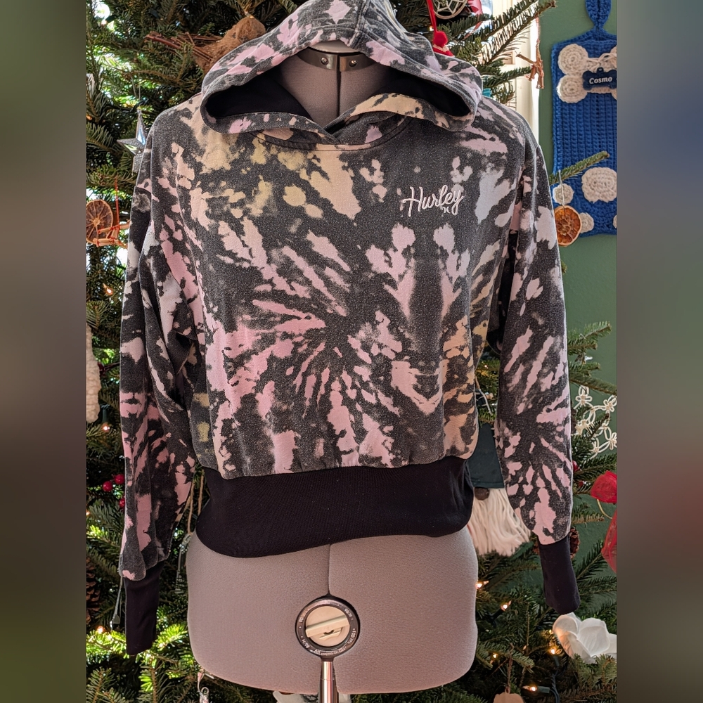 Hurley Black and Pink Tie-Dye Hoodie
